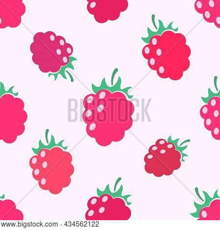 Rasberry Seamless Pattern, Berries Vector Background, Illustration