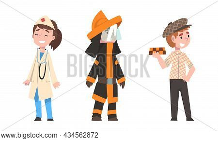 Cute Girl And Boy Having Different Profession Wearing Uniform Vector Set