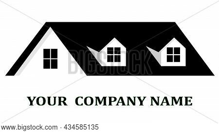 Vector. House Roof Logo, Symbol, Icon For Real Estate, Construction Company, Builder. Gable Roof Wit