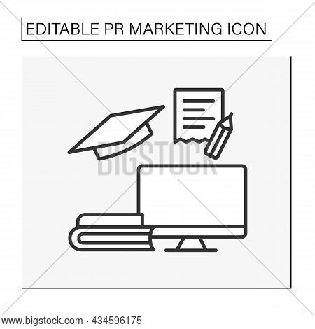 Education Line Icon. Brand Marketing Intern. Apprenticeship. Computer, Books And Notes. Pr Marketing