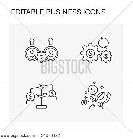 Business Line Icons Set. Investition, Cash-flow, Money Scales. Financial Literacy. Finance Concept. 