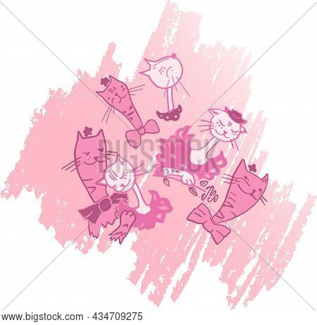 Romantic Day With Cats In Love, Vector.