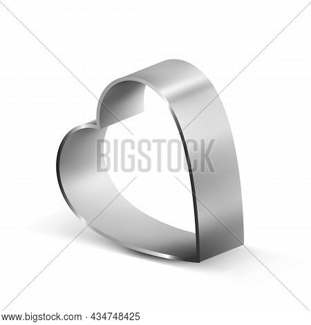 Cookie Cutter Metal Accessory In Heart Form Vector. Cookie Cutter For Baking And Cut Bakery Cake Bis