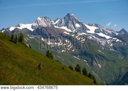 The Grossglockner In The Center Of The National Park Hohe Tauern, Highest Mountain Of Austria, Sunny