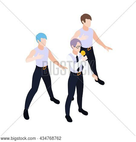 Pop Music Band Isometric Icon With Singer And Two Dancing Men 3d Vector Illustration