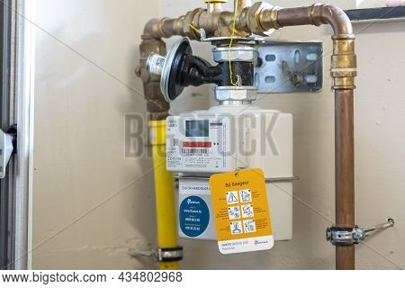 Brecht, Belgium - October 1 2021: A Portrait Of A Newly Installed Digital Belgian Gas Meter. This Wa