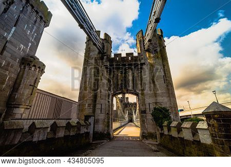 Suspension Bridge Over The River Conwy In North Wales, United Kingdon