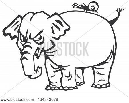Innocent Bird Sitting On Elephant, Poor People And Gigantic Inflation Line Art Cartoon