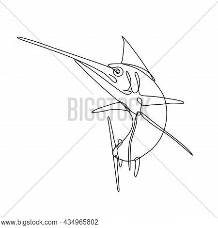 Continuous Line Drawing Illustration Of An Angry Atlantic Blue Marlin Jumping Up Done In Mono Line O