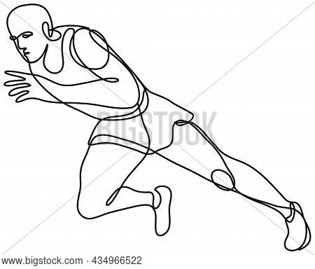 Continuous Line Drawing Illustration Of A Track And Field Athlete Running Start Done In Mono Line Or