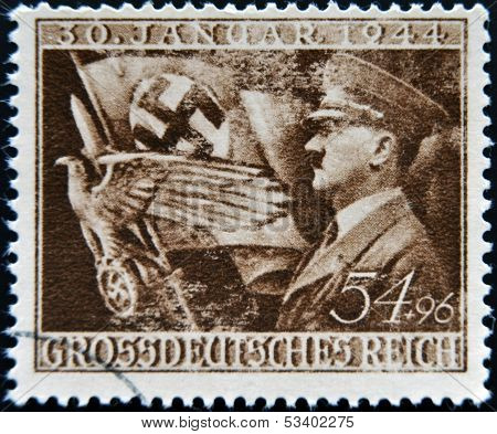 GERMAN REICH - CIRCA 1944: A stamp printed in Germany shows image of Adolf Hitler circa 1944