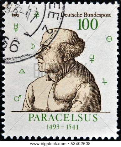 GERMANY- CIRCA 1993: stamp printed in Germany shows Paracelsus Physician Teacher
