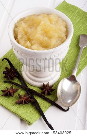 Fresh Made Apple Sauce In A White Bowl