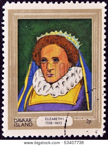 stamp printed in Davaar Island dedicated to the kings and queens of Britain shows Queen Elizabeth I