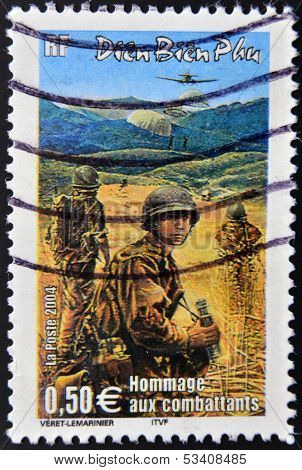 FRANCE - CIRCA 2004: A stamp printed in France tribute to the combatants in the Vietnam War