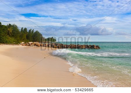 Seychelles Tropical Beach At Sunset