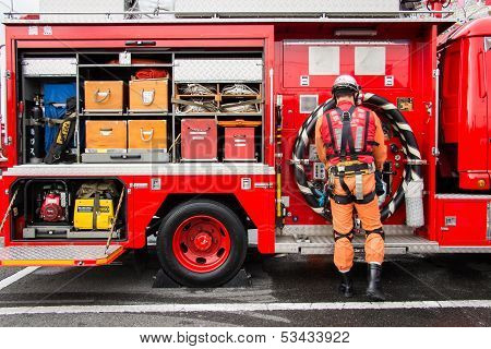 The New Year's Fire Review Kanagawa, Japan