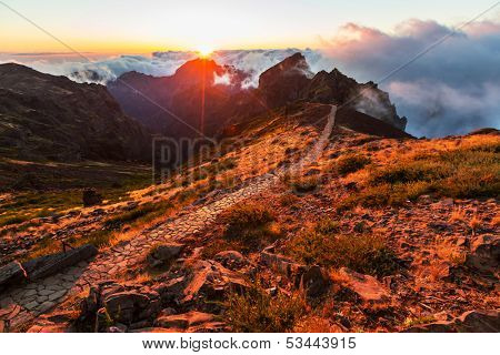 Pico Ruivo and Pico do Areeiro mountain peaks in  Madeira, Portugal