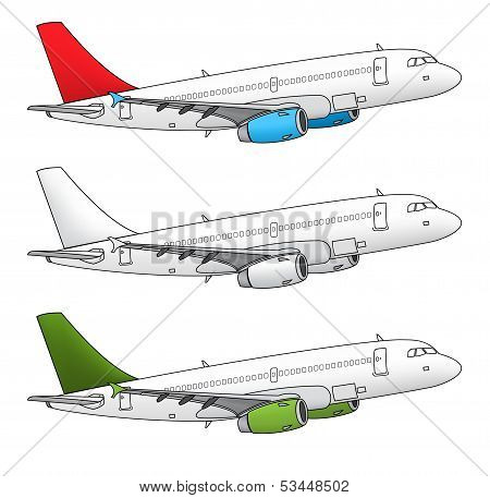 Isolated Airplane Vector Design In Different Color Schemes