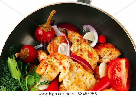 fried chicken brisket slices on teflon pan