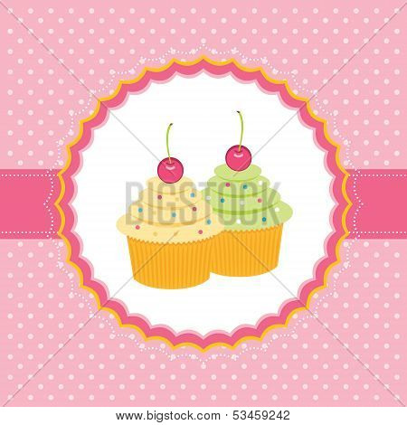 Card with cupcakes. Vector illustration