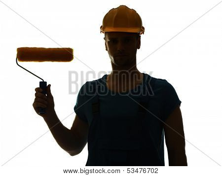 Silhouette of young foreman isolated on white