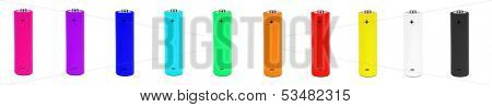 Set of color batteries isolated on white background
