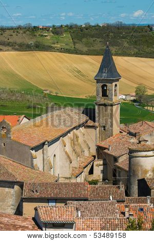 View over Lautrec village rooftops, France 