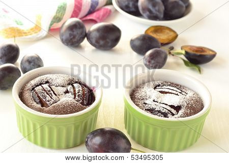 Clafoutis with plums and chocolate