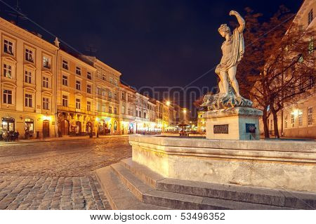 Lviv city night landscape. Ukraine