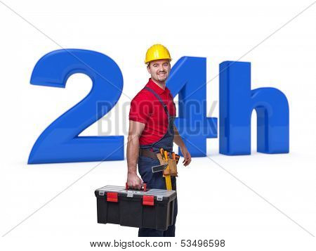 portrait of caucasian handyman and 24h background