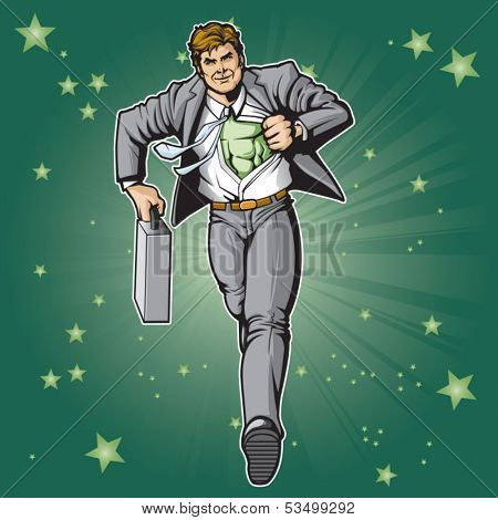 Generic businessman superhero figure changing.  Layered & easy to edit. See portfolio for simular images.