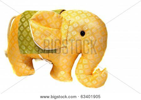 Toy Orange Patterned Fabric Elephant From Thailand