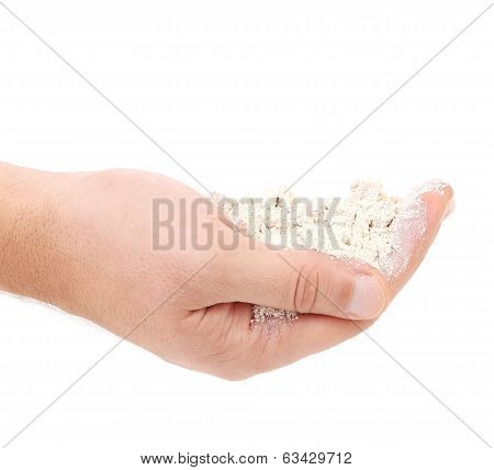 lour on hands.