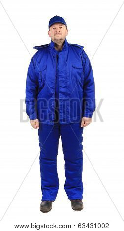 Worker in winter vest and pants.