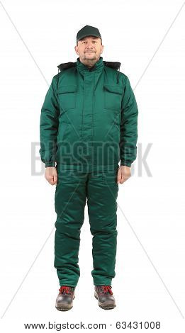 Worker in winter vest and pants.