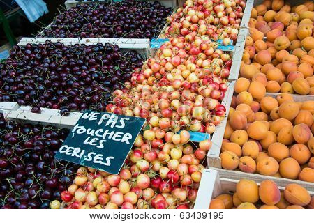 Cherries and appricots in market