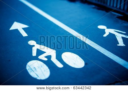 Sign For Bikers And Pedestrians On Blue