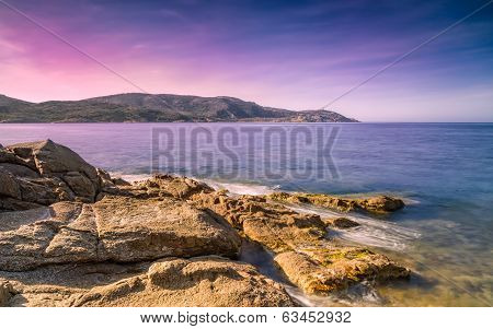 Purple Evening Sky Over Revellata Lighthouse In Corsica