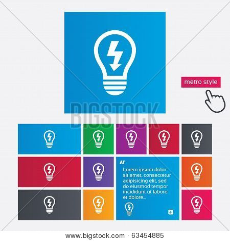 Light lamp sign icon. Bulb with lightning symbol