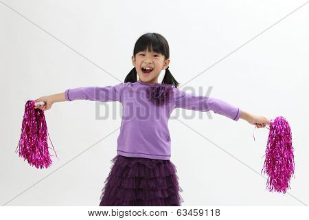 Happy chinese girl holding pom pom