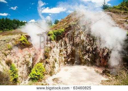 Geothermal eruption crater at Craters of the Moon Thermal Area in  New Zealand