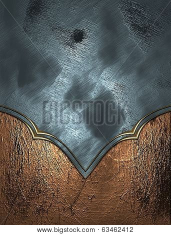 Blue Texture With Grunge Cupper Edge And Gold Trim