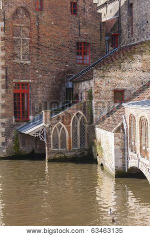 Traditional Buildings And Waterway, Bruges, Belgium