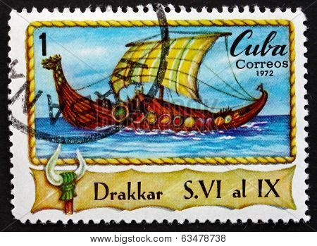 Postage Stamp Cuba 1972 Drakkar, Viking Long Boat