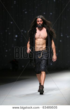 ZAGREB, CROATIA - APRIL 10 : Fashion model wears clothes made by Maja Podrug for Mayn on 