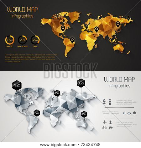 Abstract World Map With Tags, Points And Destinations.