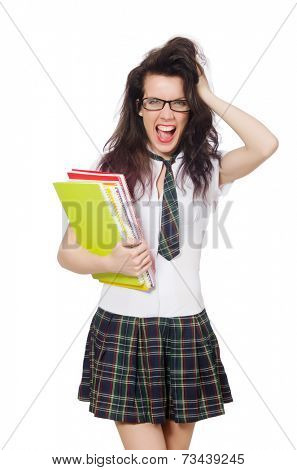 Young student isolated on white