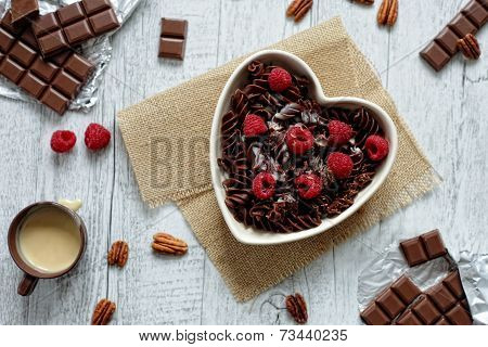 Chocolate Pasta In A Heart Shaped Bowl