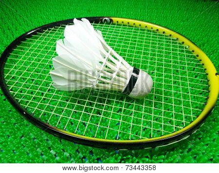 Shuttlecock On A Badminton Racket